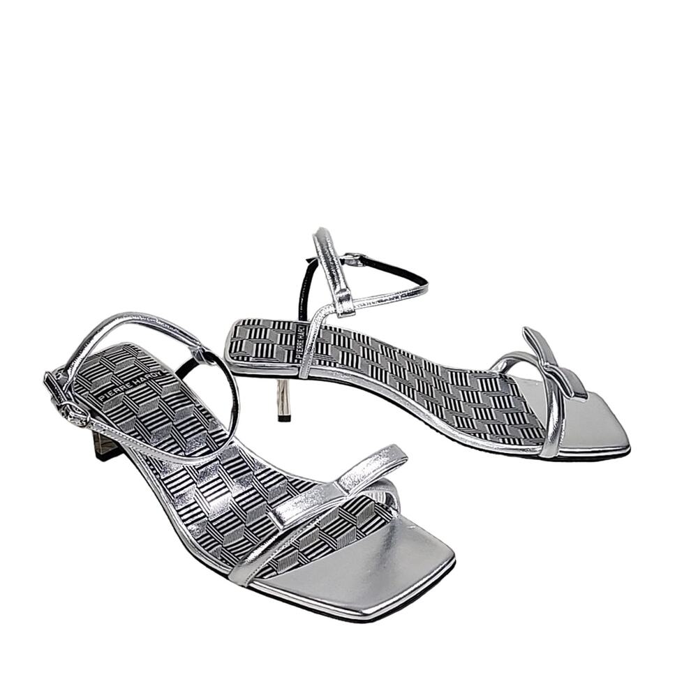Pierre Hardy Silver Obi Blade Metallic Ankle Strap Sandals Womens 37.5 NEW